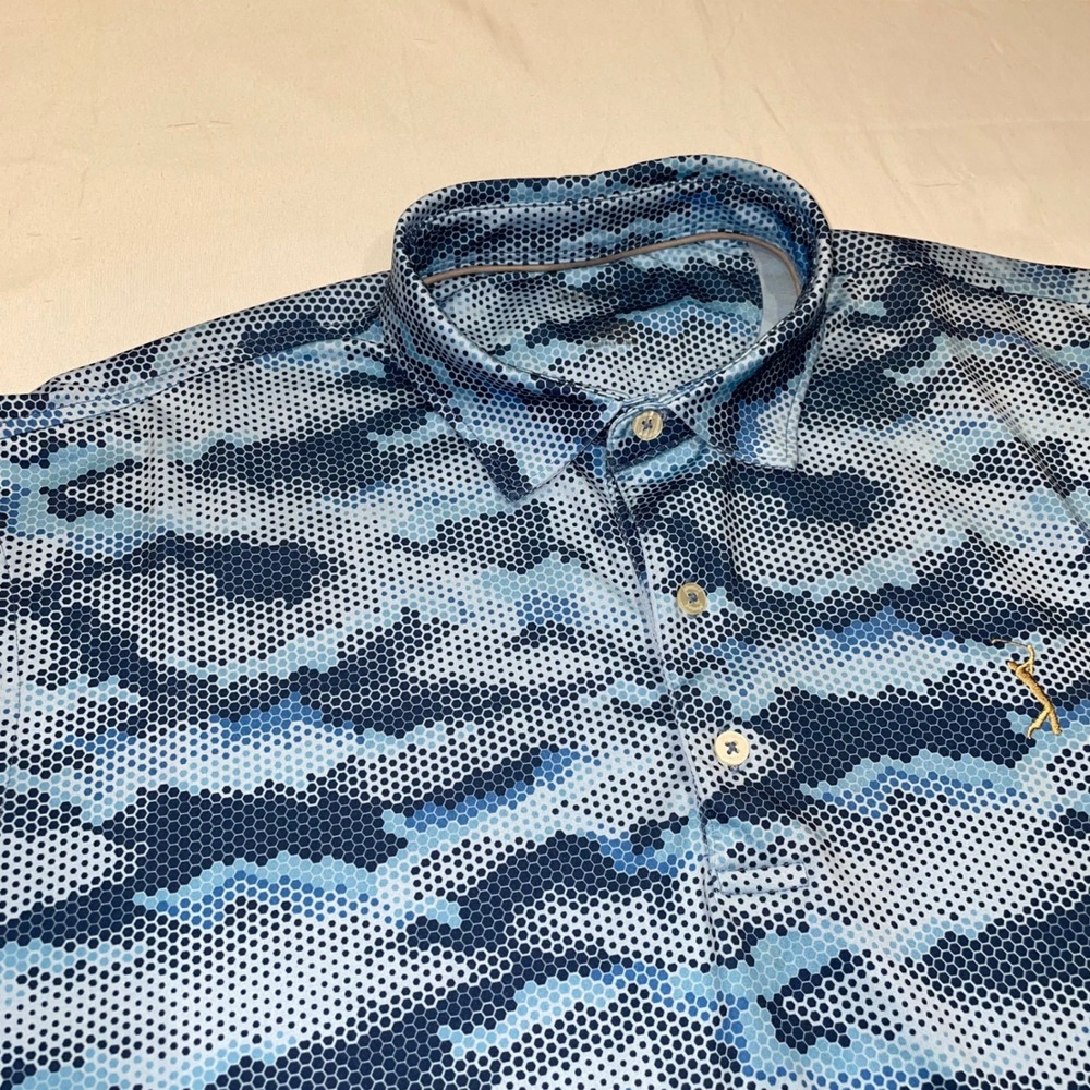 Johnny-O Blue Digital Camo Honeycomb Golf Polo Shirt Short Sleeve Size XXL